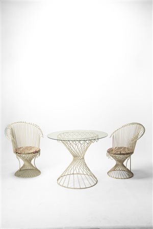 Manifattura Italiana - Set da esterno composto da coppia di poltroncine e tavolino, 1960 circa
