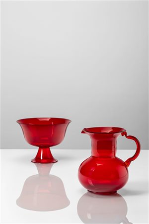 Manifattura Muranese - Brocca e coppa in vetro soffiato , 1950 circa