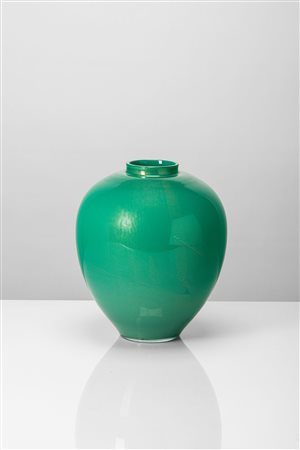 Salviati - Grande vaso verde con foglia oro, 1960 circa
