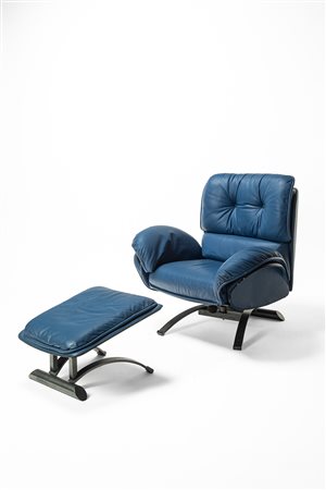 Saporiti (attribuito a) - Poltrona in pelle con ottomana, 1980 circa
