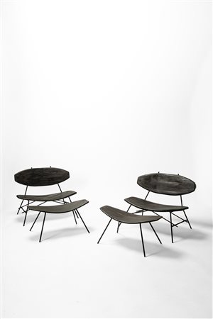 Manifattura Italiana - Coppia di lounge chair con ottomane, 1990 circa