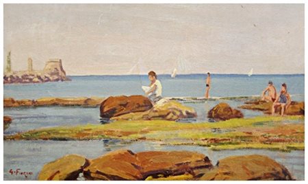 ILIO FIORINI Livorno 1913 – Livorno 1996 Marina con bagnanti 2001 Olio su...