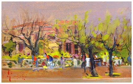 ALDO MAZZI Livorno 1937 Senza titolo Olio su tavola 29,3 x 45. Firma in b. a...