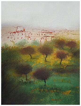 MANLIO BACOSI Perugia 1921 – Perugia 1998 Paese d'estate 1971 Olio su cartone...