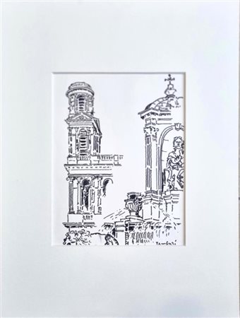 TAMBURI ORFEO Jesi 1910 - Parigi 1994 "St. Suplice campanile e fontana"