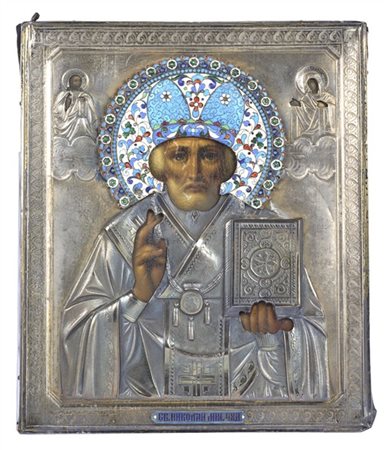 Arte russa, secolo XIX. Icona a tempera su tavola raffigurante San Nicola Tauma
