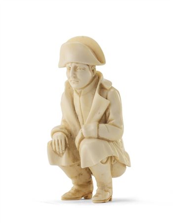 Arte inglese, 1830 circa. Curiosa scultura da collezione in avorio a tema satir
