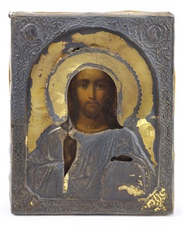 Arte russa, secolo XIX. Icona a tempera su tavola raffigurante Cristo della Dee