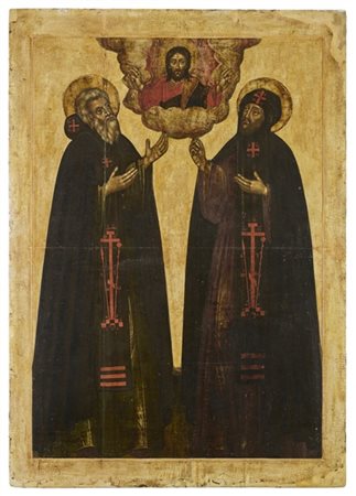 Arte russa, secolo XIX. Grande icona a tempera su tavola raffigurante probabilm