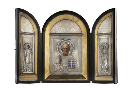 Arte russa, XX secolo. Icona a trittico raffigurante San Nicola di Myra il Taum