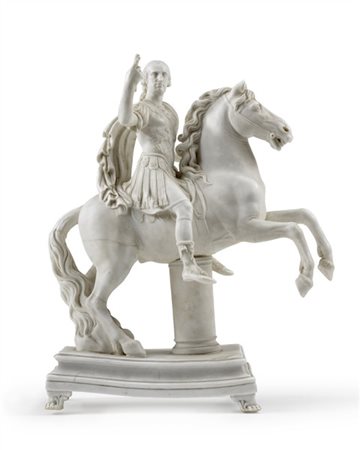 Manifattura Del Vecchio, Napoli, 1830 circa. Gruppo equestre in biscuit raffigu