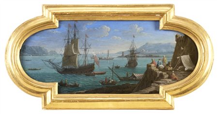Hendrik Frans van Lint Coppia di dipinti ad olio su rame sagomato raffiguranti "