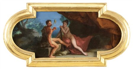 Stern Ignaz Coppia di dipinti ad olio su rame sagomato raffiguranti "Ercole e On