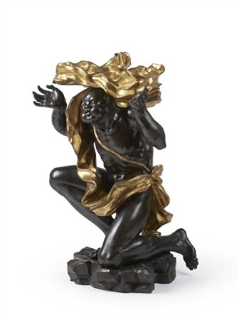 Artista romano del secolo XVII. Figura di giovane servitore moro in legno intag