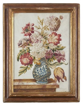 Lorenzo Todini Coppia di dipinti a tempera su pergamena raffiguranti "Vasi fiori