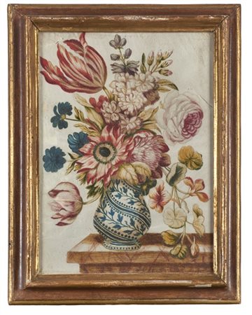 Lorenzo Todini Coppia di dipinti a tempera su pergamena raffiguranti "Vasi fiori