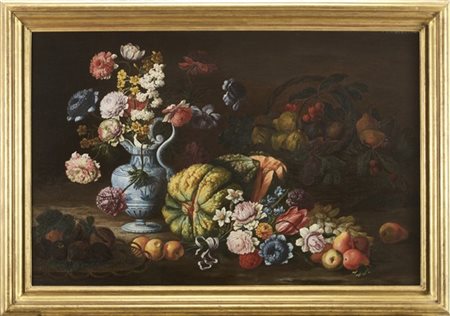 Giovanni Stanchi "Vaso fiorito, frutti e fiori sparsi e cesto di fichi"
olio su
