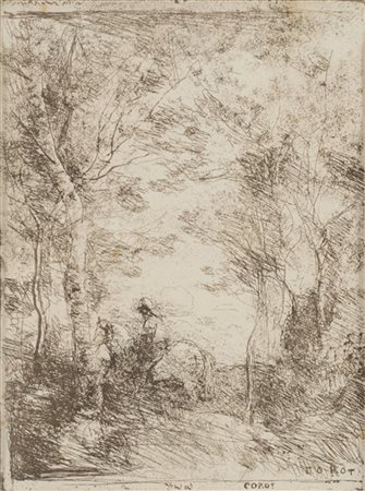 Lotto composto da due cliché-verre di Jean-Baptiste Camille Corot ("Le petit ca