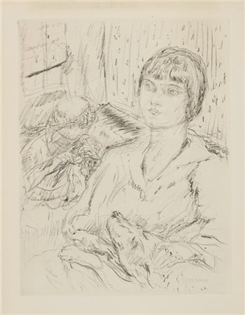 Lotto composto da un'acquaforte di Pierre Bonnard intitolata "La Femme au Chien