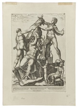 Lotto composto da un bulino di Diana Scultori raffigurante ''Anfione e Zeus con