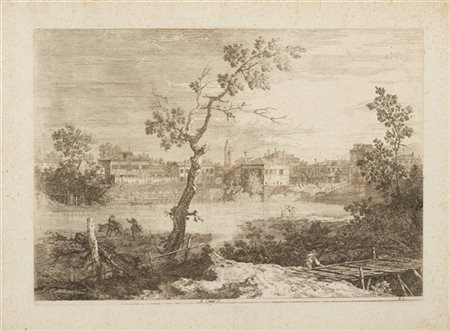 Giovanni Antonio Canal "Villaggio lungo un fiume"
acquaforte (all'impronta mm 30