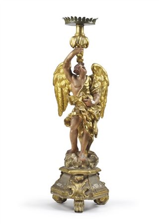 Arte di fine secolo XVII - inizio secolo XVIII. Figura di angelo reggicero in l