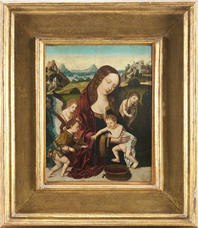 Maestro nordico del secolo XVI

"Madonna col Bambino e angeli musicanti"
olio s