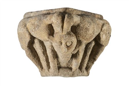 Scultore dei Pirenei, secolo XIII-XIV. Capitello romanico in pietra scolpita a