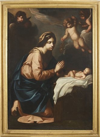 Maestro napoletano del secolo XVII

"Adorazione del Bambino con angeli"
olio su