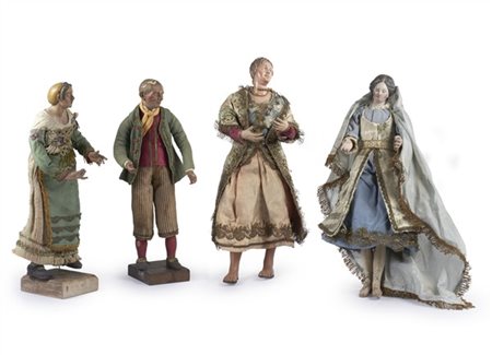 Arte napoletana, secolo XVIII-XIX. Gruppo di quattro figure da presepe in terra