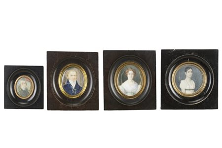 Arte del secolo XIX. Quattro miniature su avorio raffiguranti ritratti di genti