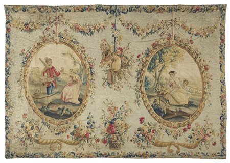 Arazzo Aubusson, Francia, fine secolo XVIII. Decoro ispirato al gusto di Maria