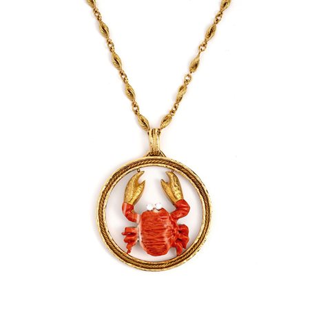 Lunga collana con Corallo e Diamanti.