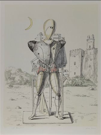GIORGIO DE CHIRICO, (1888-1978), 60,5 X 45,5 cm, il trovatore con la luna...