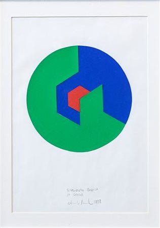 EDOARDO LANDI, (1937), 30 X 20 cm, Bistruttura cubica in sfera 1998. Collage...