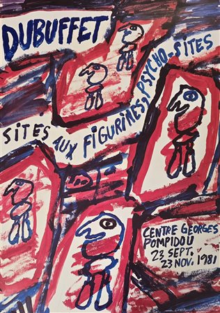 JEAN DUBUFFET, 61,5 x 50 cm, manifesto seri grafico originale della mostra...