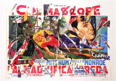 MIMMO ROTELLA, 70 X 100 cm, ”La Magnifica Preda" multiplo decollage con...