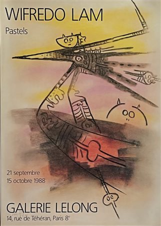 WILFREDO LAM, 67 X 50 cm, Wifredo Lam Pastelli vintage anni '80 Galerie...