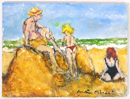 WALTER PIACESI, 18 X 24 cm, ”Scogliera Adriatica" olio su cartone rigido Anno...