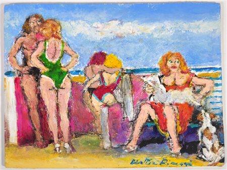 WALTER PIACESI, 18 X 24 cm, ”Estate sul Lungomare" Olio su Cartone rigido...