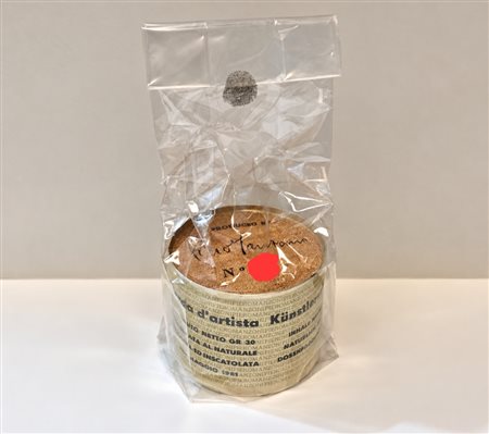 PIERO MANZONI, (1933-1963), Scatoletta di latta stampata 1961-2013, cm h 7,5...
