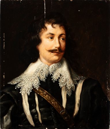 Artista fiammingo, XVII secolo  
Ritratto di gentiluomo con baffi 
Olio su tavola cm. 33,7x28,5