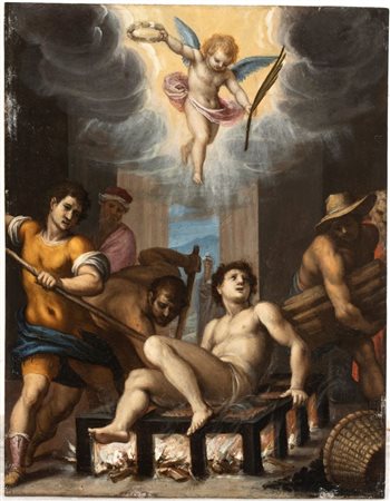 Artista fiorentino, XVII secolo  
Martirio di San Lorenzo 
Olio su rame cm. 28,5x21. Con cornice