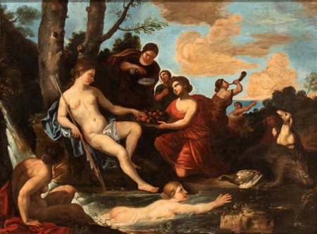 detto il Domenichino (cerchia di) (Bologna, 1581 - Napoli, 1641) 
Diana e le ninfe 
Olio su tela cm. 97,5x130. Con cornice