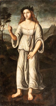 Artista emiliano, prima metà XVII secolo  
Figura allegorica coronata di lauro 
Olio su tela cm. 156x83. Con cornice