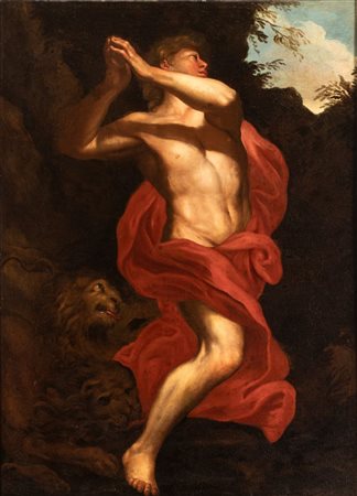 Artista attivo a Roma, XVII secolo  
Daniele nella fossa dei leoni 
Olio su tela cm. 120,5x87. Con cornice