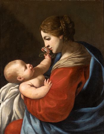 Artista attivo a Roma, prima metà XVII secolo  
Madonna della rosa 
Olio su tela cm. 81,5x65. Con cornice