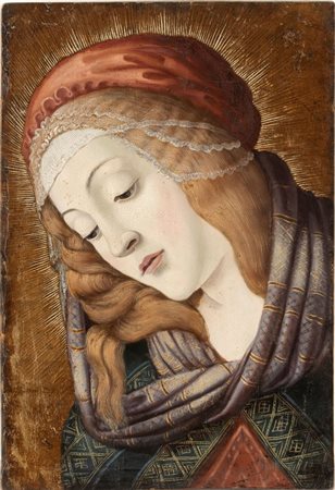 detto Sandro Botticelli (neimodi_di) (Firenze, 1445 - 1510) 
Testa della Vergine dalla Madonna del Magnificat  XIX secolo
Olio su tavola cm. 40,5x27,5