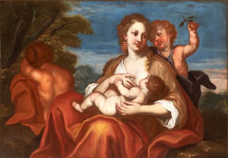 Artista veneto, seconda metà XVII secolo  
Allegoria della Carità 
Olio su tela cm. 93x134. Con cornice