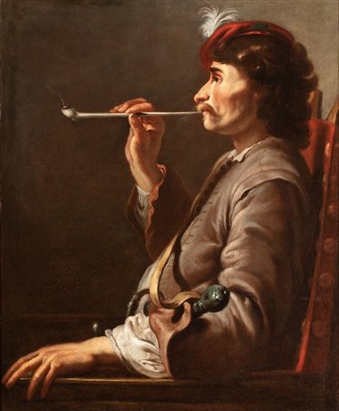 Jacob Duck (attribuito a) (Utrecht 1600 ca. - 1667,  - ) 
Fumatore di pipa 
Olio su tela cm. 86x71. Con cornice
